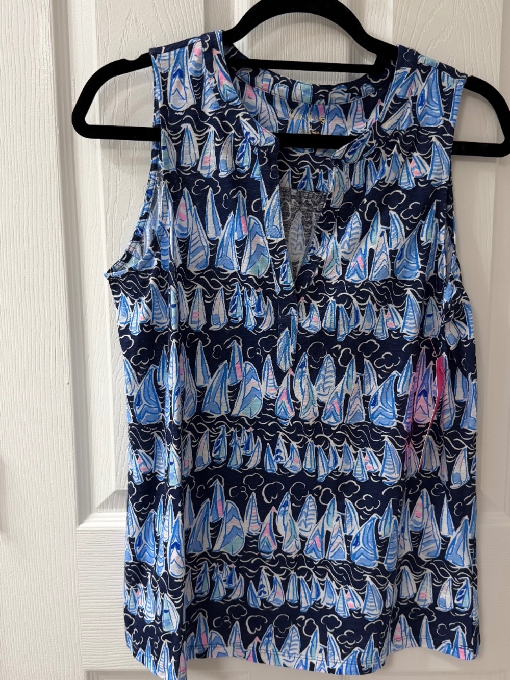 Lilly Pulitzer Navy Blue Sailboat Print Sleeveless Top